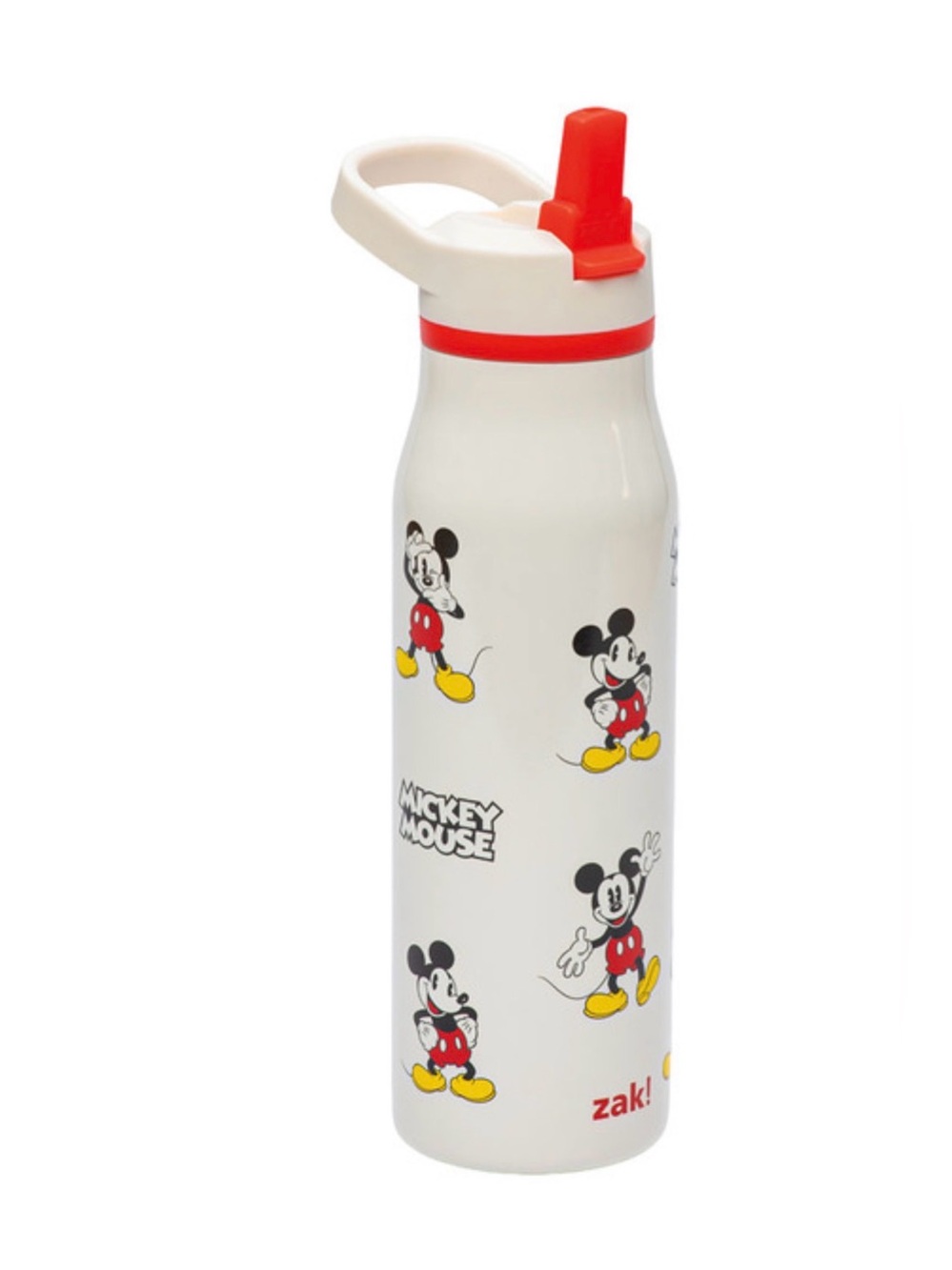 Zak! Mickey Mouse White Red-Accent Stainless Water Bottle